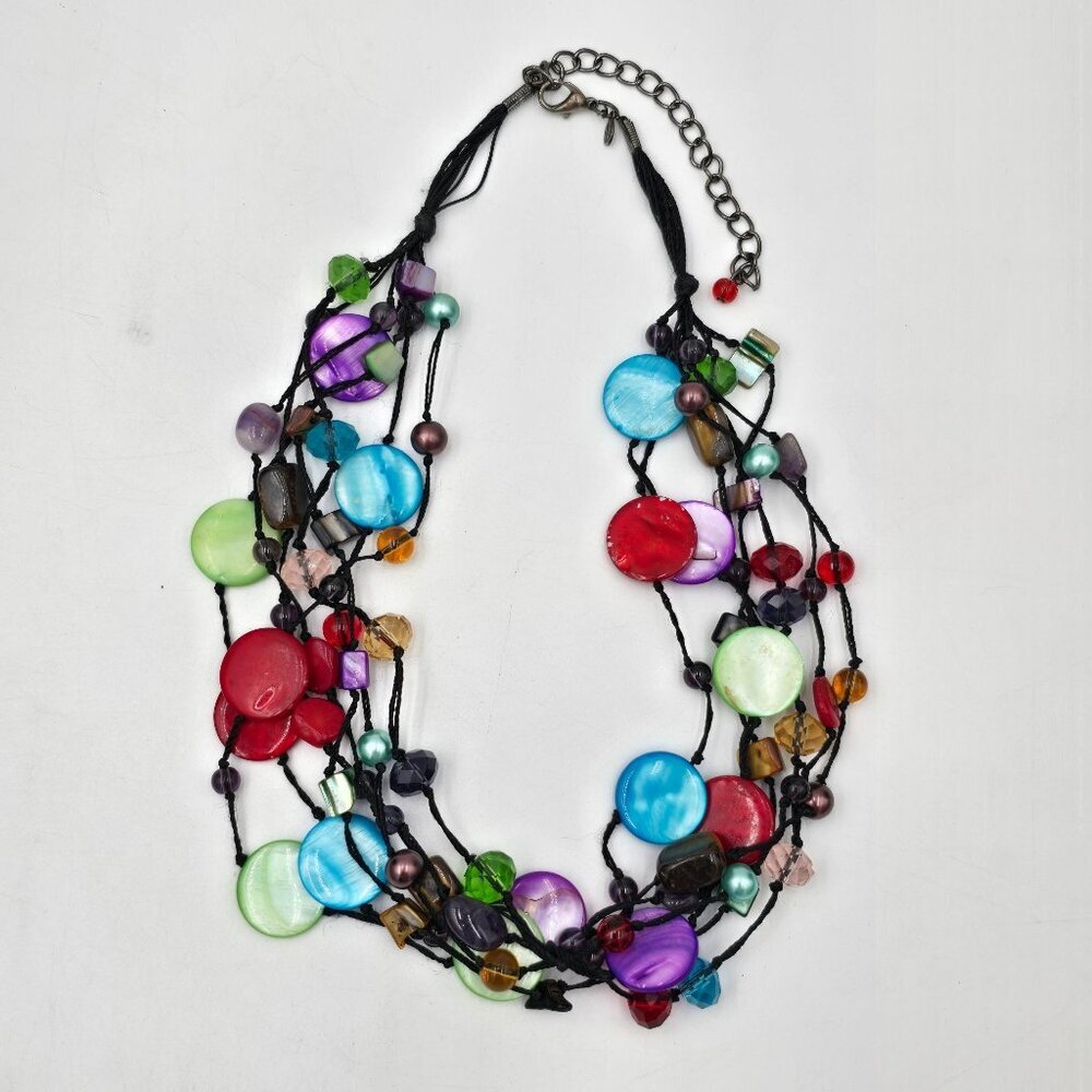 Premier Designs Multicolored Multistrand 24" Necklace Dyed Shell Glass Beads - Picture 6 of 10